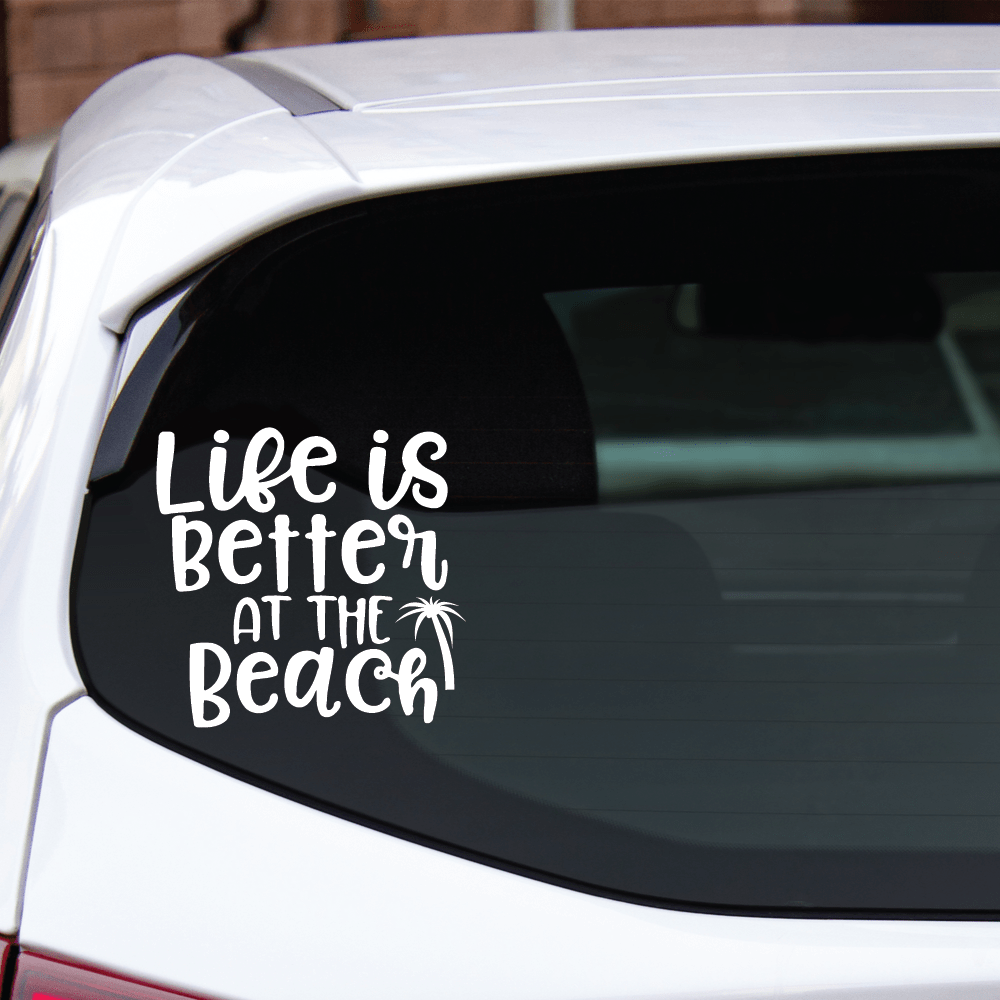 ShopVinylDesignStore.com Life Is Better At The Beach (Palm Tree) Wide Shop Vinyl Design decals stickers