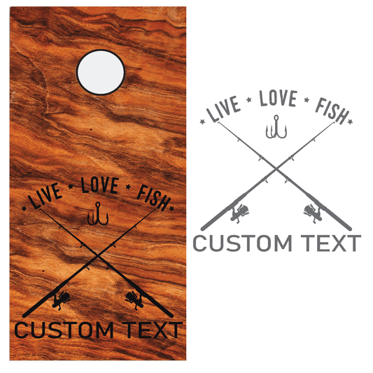 ShopVinylDesignStore.com Live Love Fish for Corn Hole Boards Wide Style 30 Shop Vinyl Design decals stickers