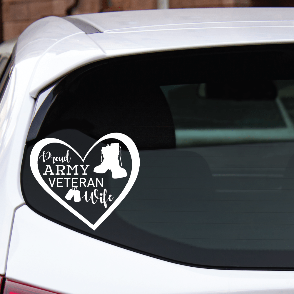 ShopVinylDesignStore.com Proud Army Veteran Wife with Dog Tags and Boots Wide Shop Vinyl Design decals stickers