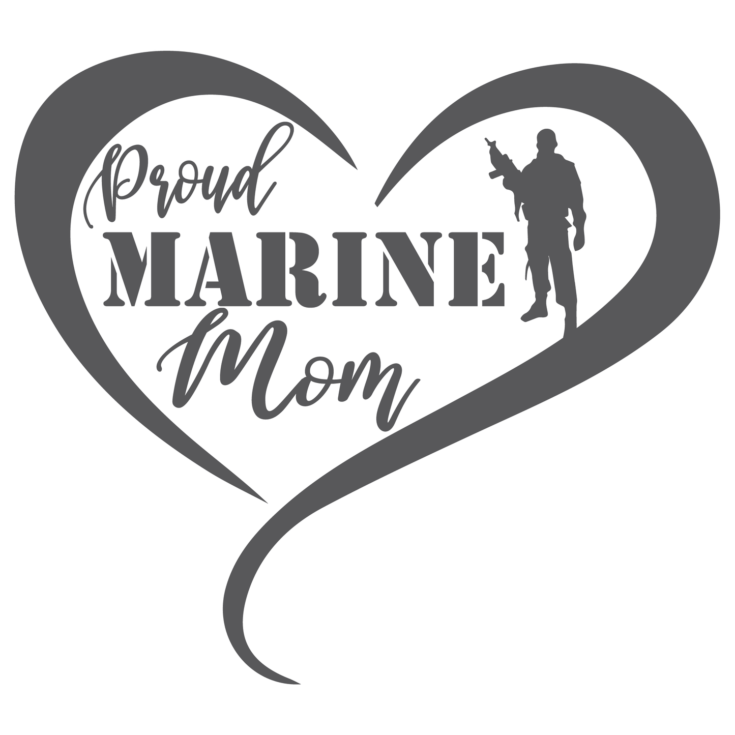 ShopVinylDesignStore.com Proud Marine Mom, Heart with Soldier Wide Shop Vinyl Design decals stickers