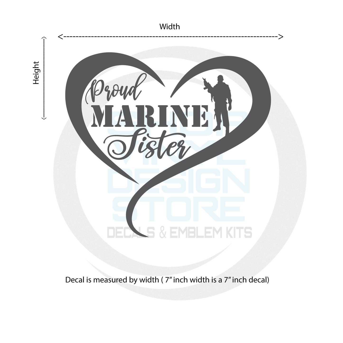ShopVinylDesignStore.com Proud Marine Sister, Heart with Soldier Wide Shop Vinyl Design decals stickers