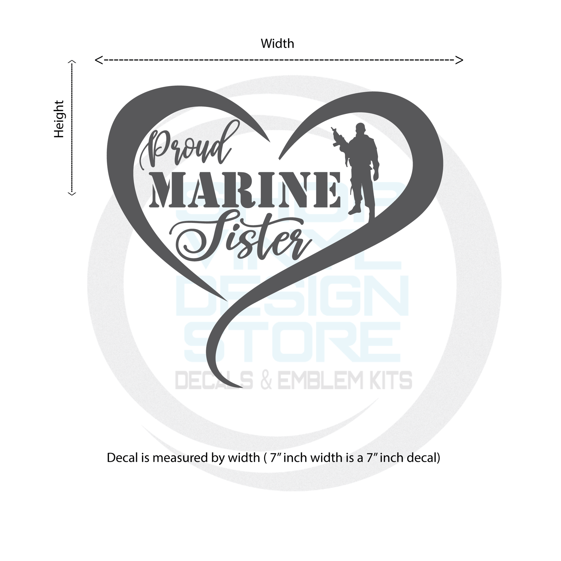 ShopVinylDesignStore.com Proud Marine Sister, Heart with Soldier Wide Shop Vinyl Design decals stickers