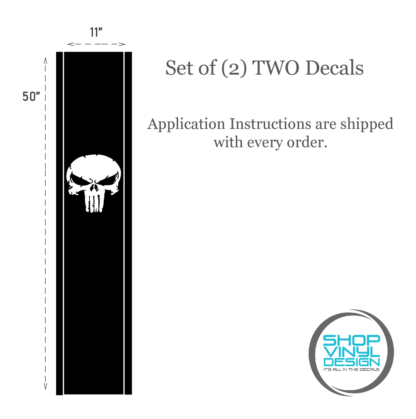 ShopVinylDesignStore.com Replacement for Punisher Distressed Universal Vertical Bedside Decals Vertical Shop Vinyl Design decals stickers