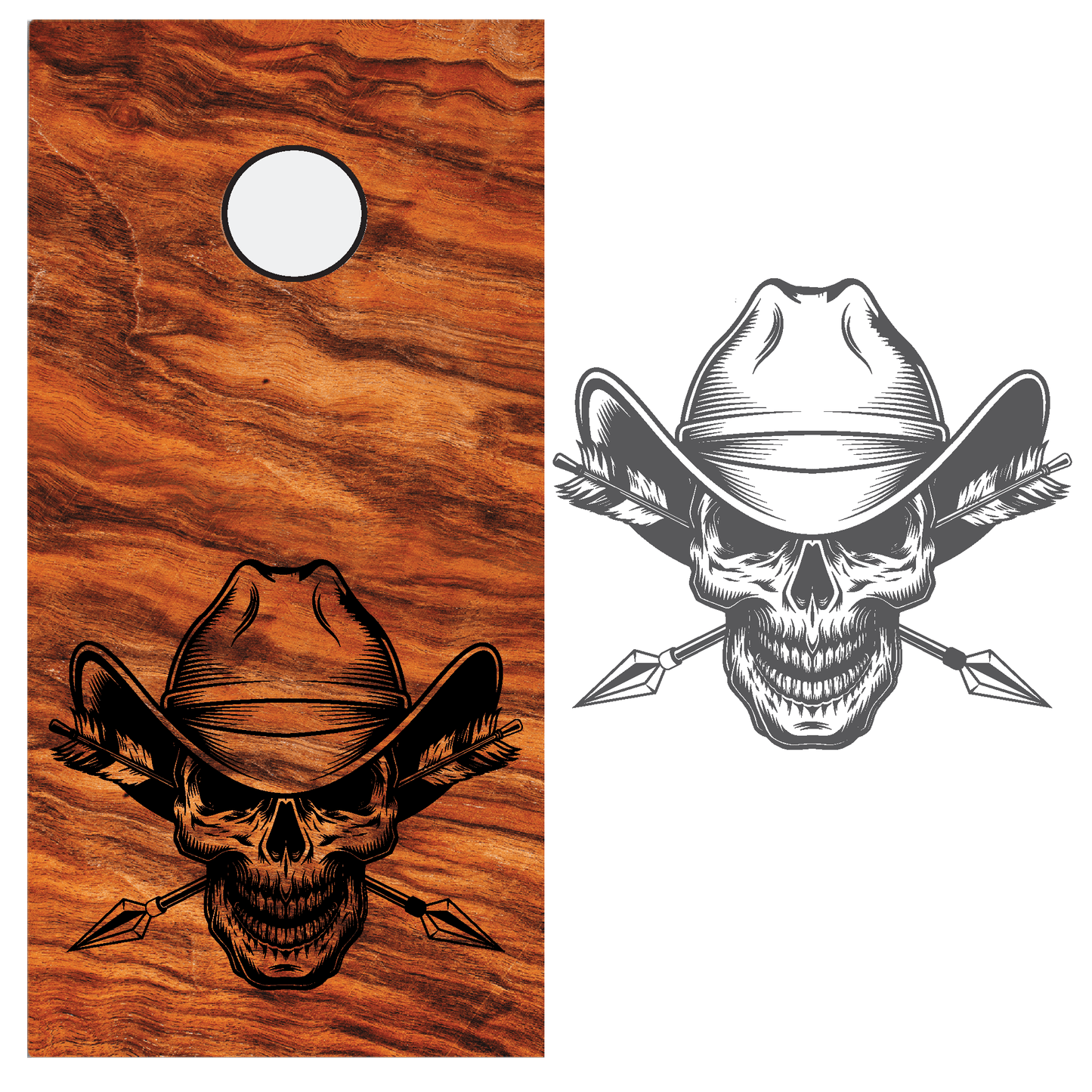ShopVinylDesignStore.com Skull (Cowboy) and Arrows for Corn Hole Boards Wide Style 007 Shop Vinyl Design decals stickers