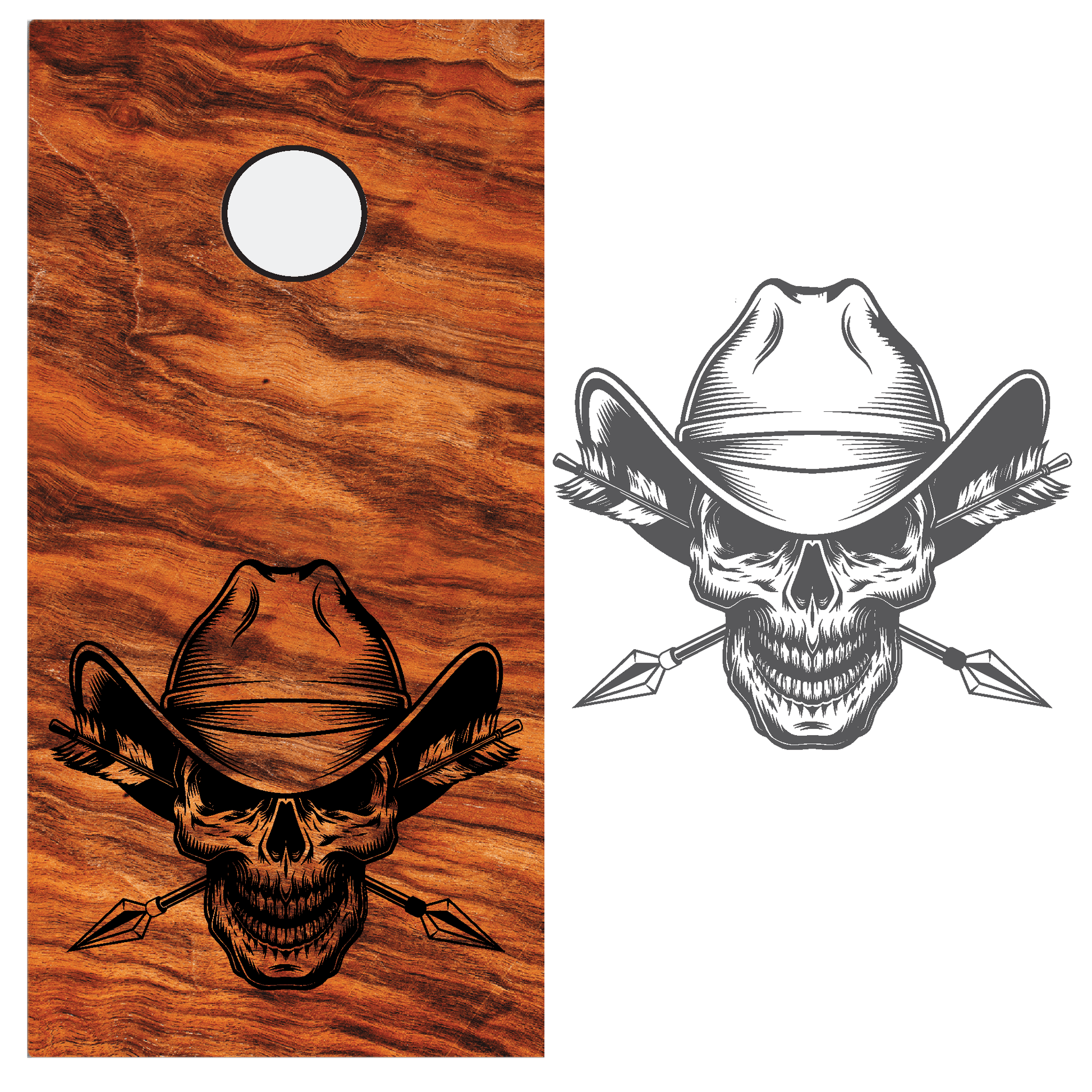 ShopVinylDesignStore.com Skull (Cowboy) and Arrows for Corn Hole Boards Wide Style 007 Shop Vinyl Design decals stickers