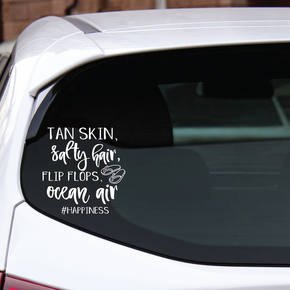 ShopVinylDesignStore.com Tan Skin Salty Hair Flip Flops Ocean Air #HAPPINESS Wide Shop Vinyl Design decals stickers