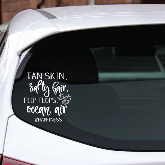 ShopVinylDesignStore.com Tan Skin Salty Hair Flip Flops Ocean Air #HAPPINESS Wide Shop Vinyl Design decals stickers