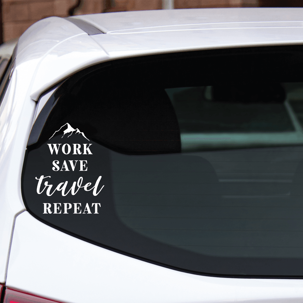 ShopVinylDesignStore.com Work Save Travel Repeat Wide Shop Vinyl Design decals stickers