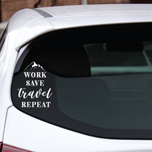 ShopVinylDesignStore.com Work Save Travel Repeat Wide Shop Vinyl Design decals stickers