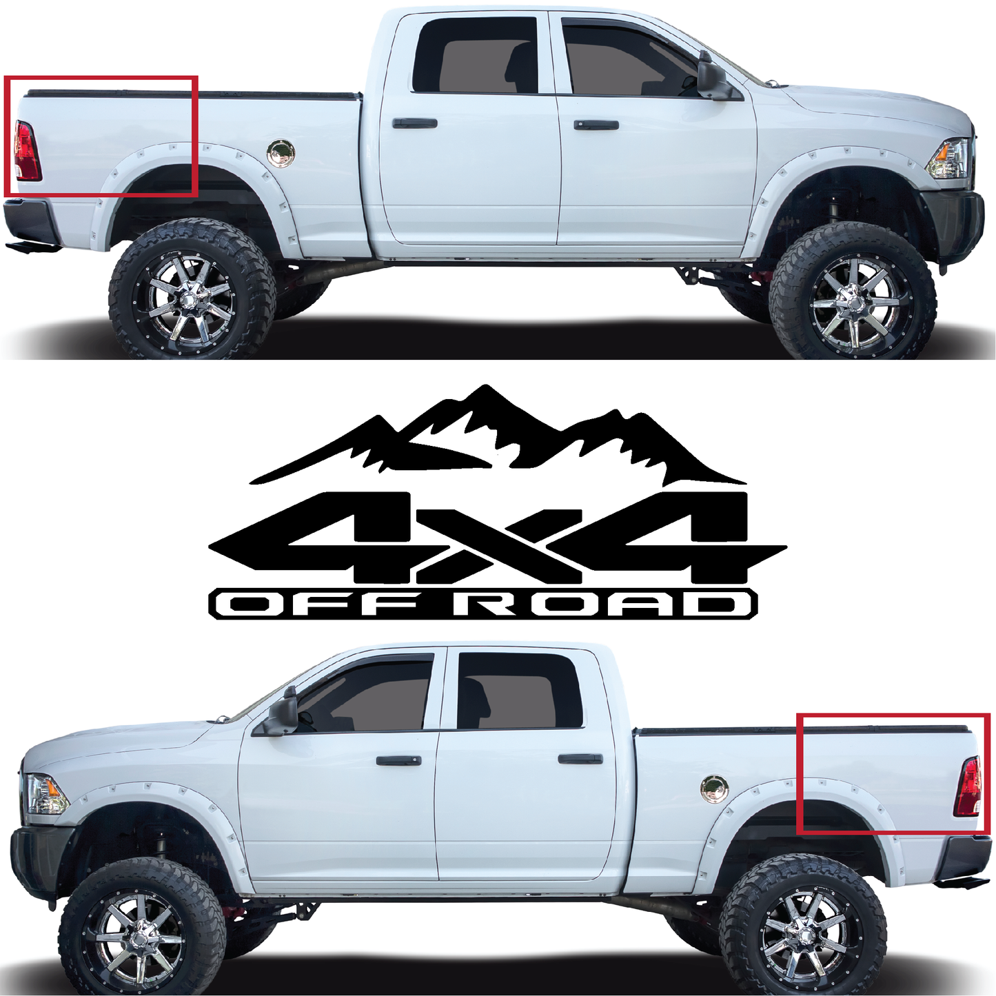 RAM Trucks 4 x 4 Off Road Replacement Bedside Decals #18Mountain