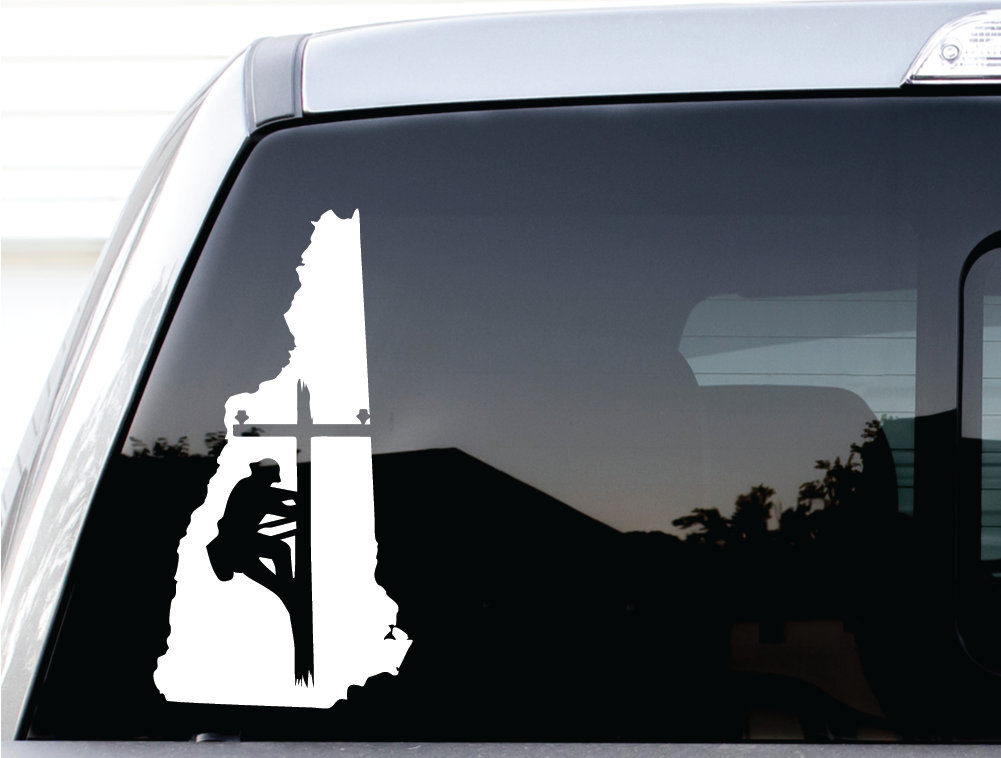 LINEMAN NEW HAMPSHIRE DECAL ON TRUCK WINDOW BY SHOP VINYL DESIGN