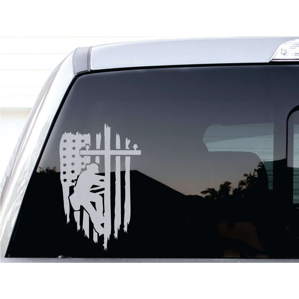 LINEMAN USA FLAG DECAL ON TRUCK WINDOW BY SHOP VINYL DESIGN