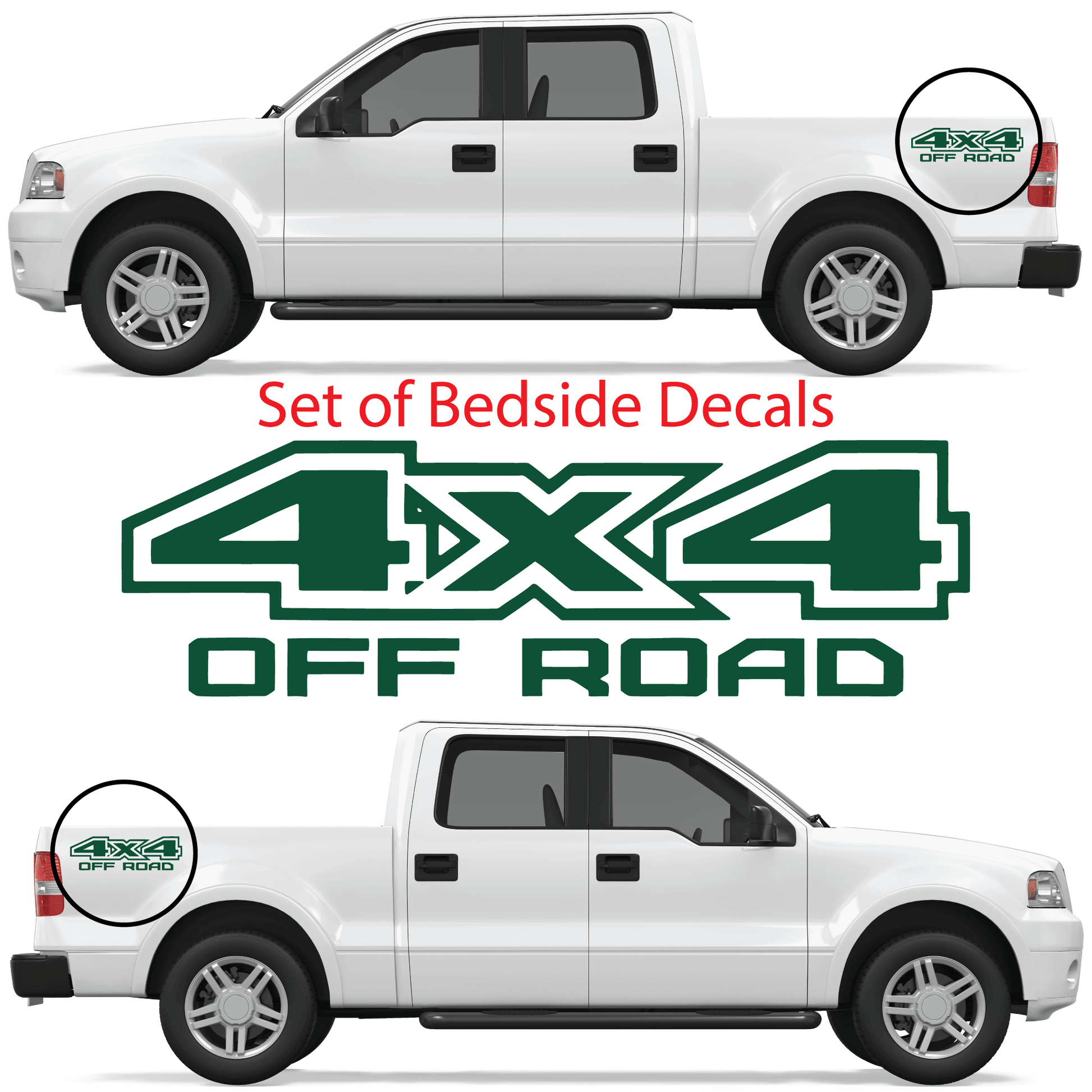 Shop Vinyl Design F-150 F-250 Trucks 4 x 4 Off Road Replacement Bedside Decals #05 Vehicle decal 001 Forest Green Gloss Shop Vinyl Design decals stickers