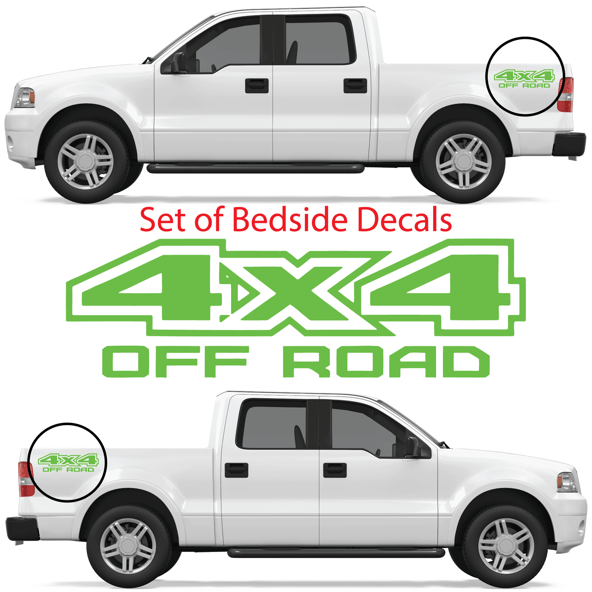 Shop Vinyl Design F-150 F-250 Trucks 4 x 4 Off Road Replacement Bedside Decals #05 Vehicle decal 001 Lime Green Gloss Shop Vinyl Design decals stickers