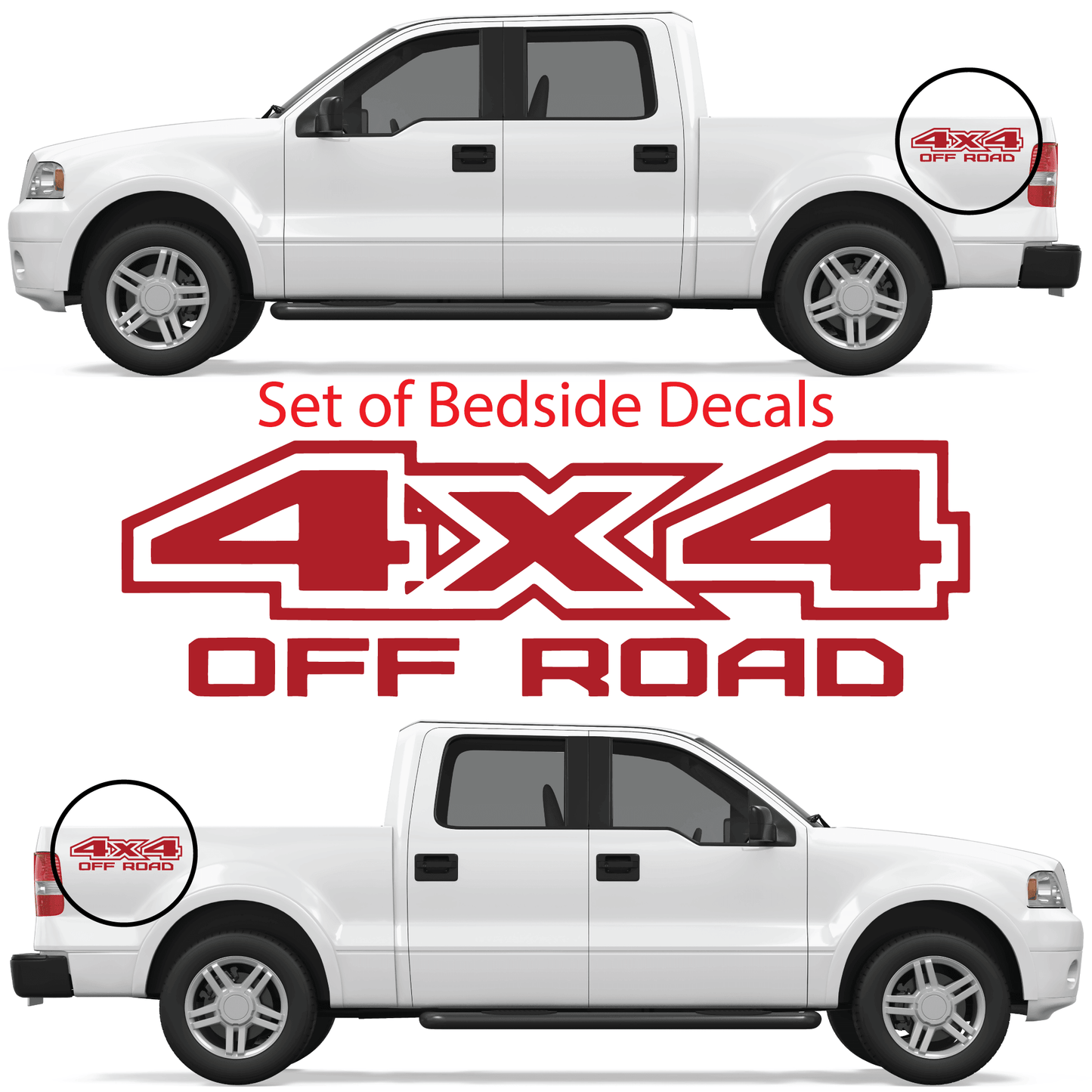 Shop Vinyl Design F-150 F-250 Trucks 4 x 4 Off Road Replacement Bedside Decals #05 Vehicle decal 001 Red Gloss Shop Vinyl Design decals stickers