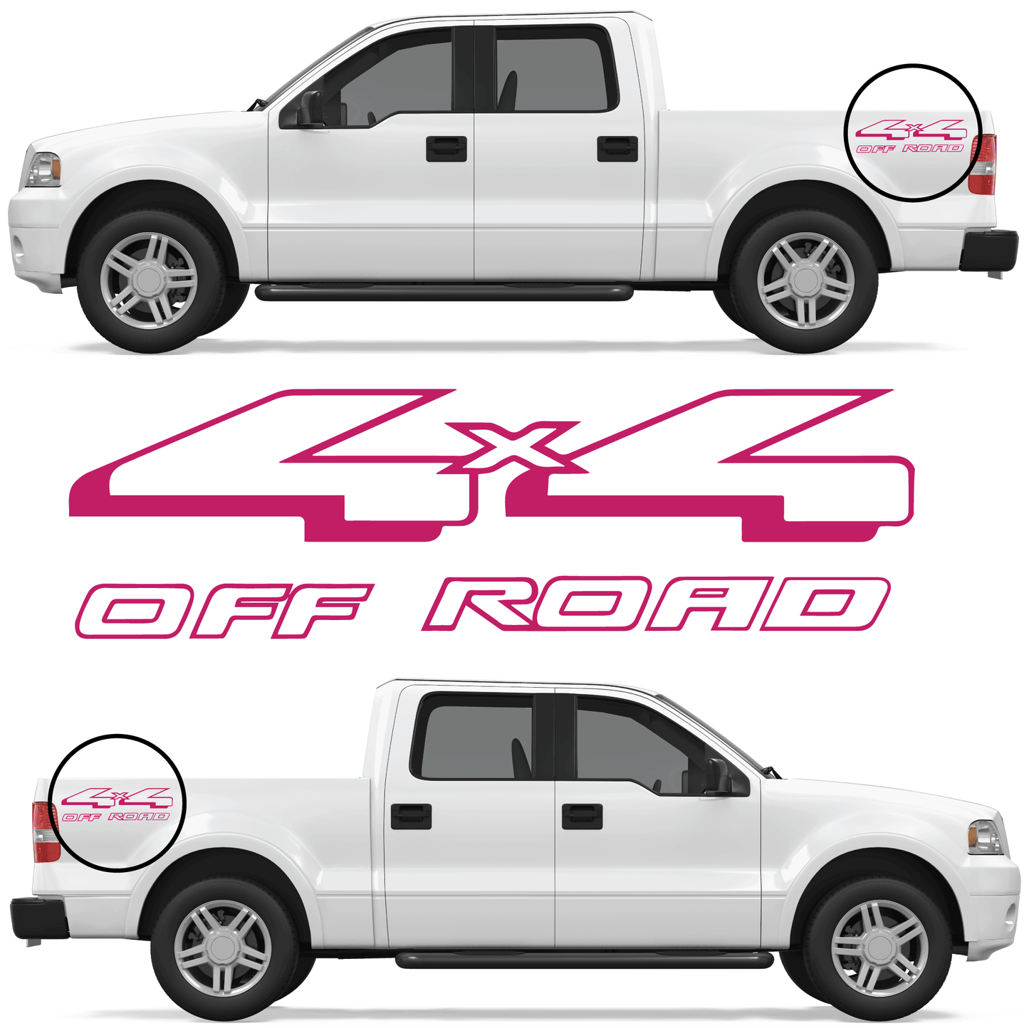 Shop Vinyl Design F-150 F-250 Trucks 4 x 4 Off Road Replacement Bedside Decals #08 (14x4) Vehicle decal 001 Hot Pink Gloss Shop Vinyl Design decals stickers