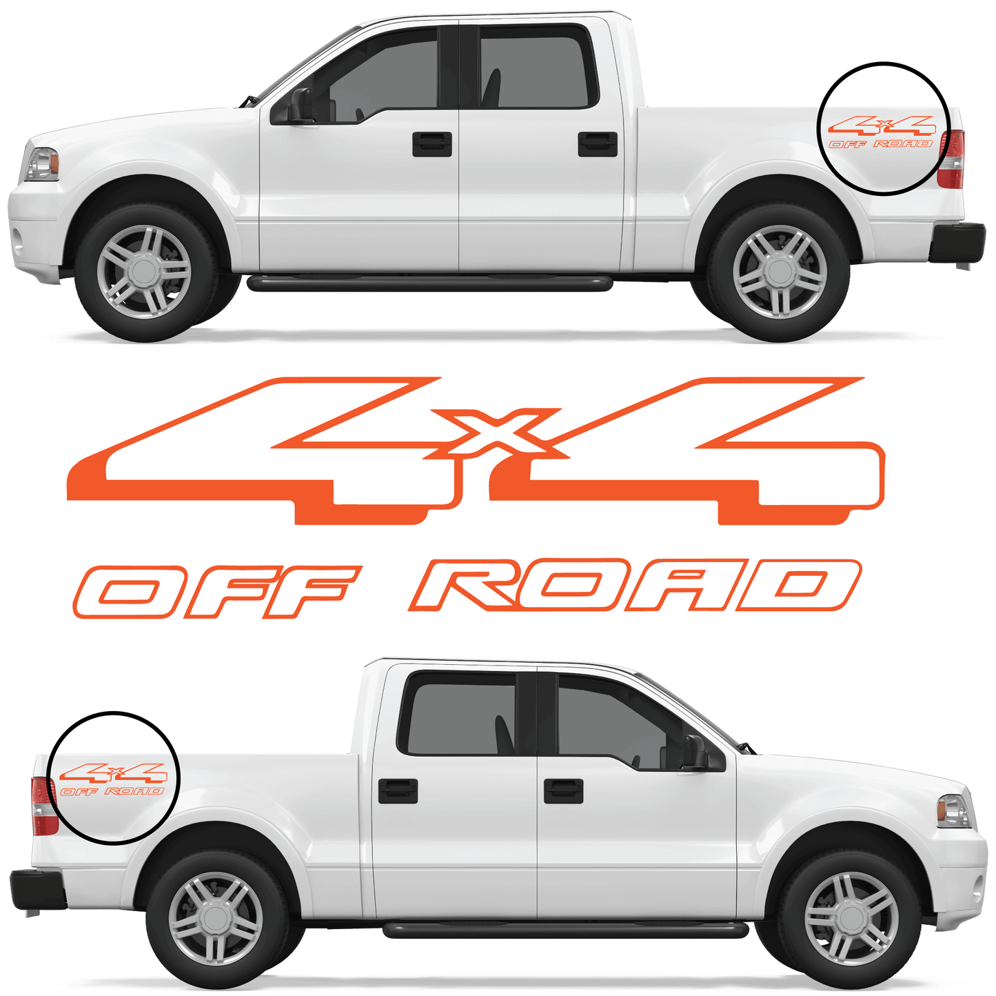 Shop Vinyl Design F-150 F-250 Trucks 4 x 4 Off Road Replacement Bedside Decals #08 (14x4) Vehicle decal 001 Orange Gloss Shop Vinyl Design decals stickers