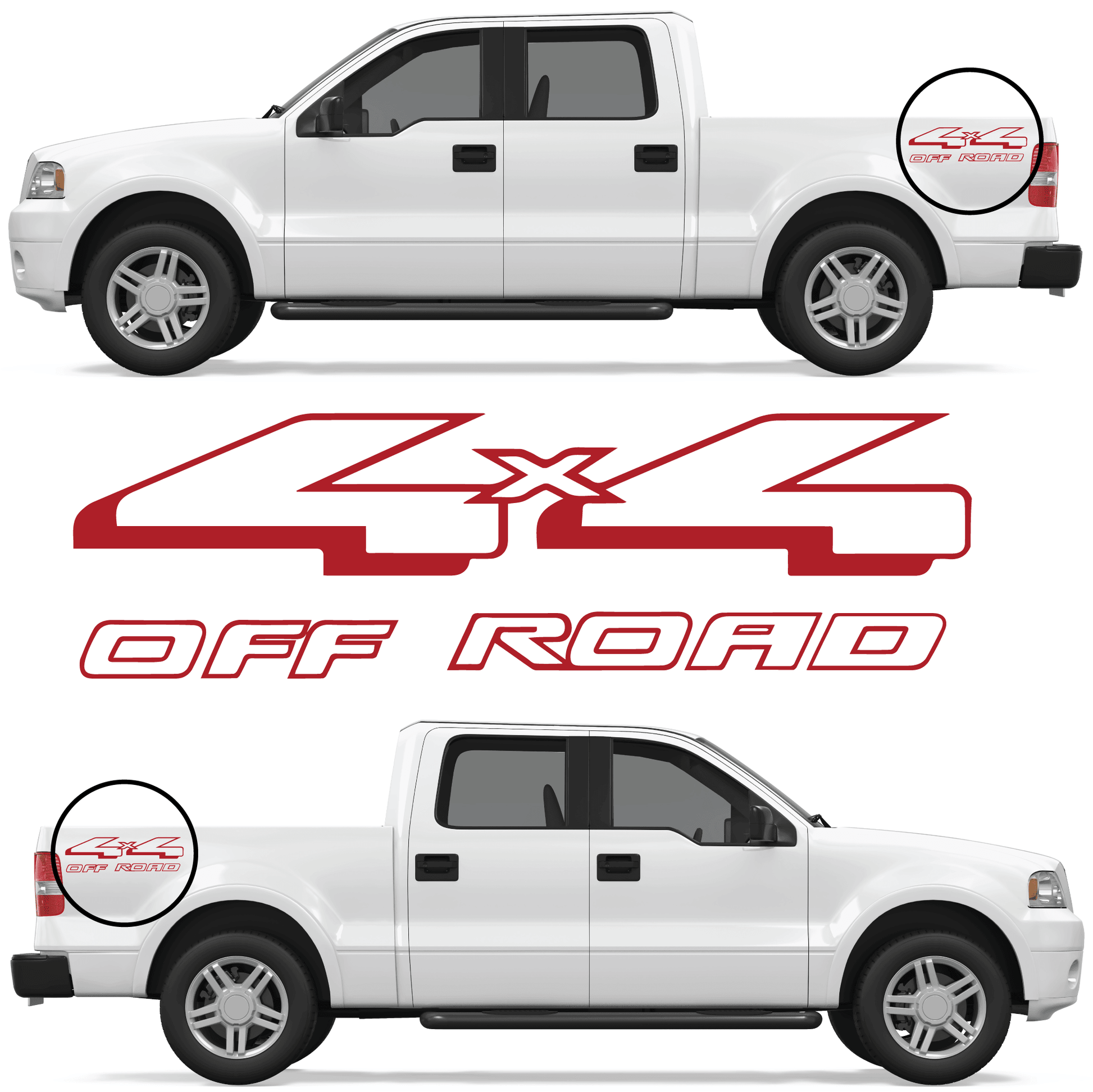 Shop Vinyl Design F-150 F-250 Trucks 4 x 4 Off Road Replacement Bedside Decals #08 (14x4) Vehicle decal 001 Red Gloss Shop Vinyl Design decals stickers