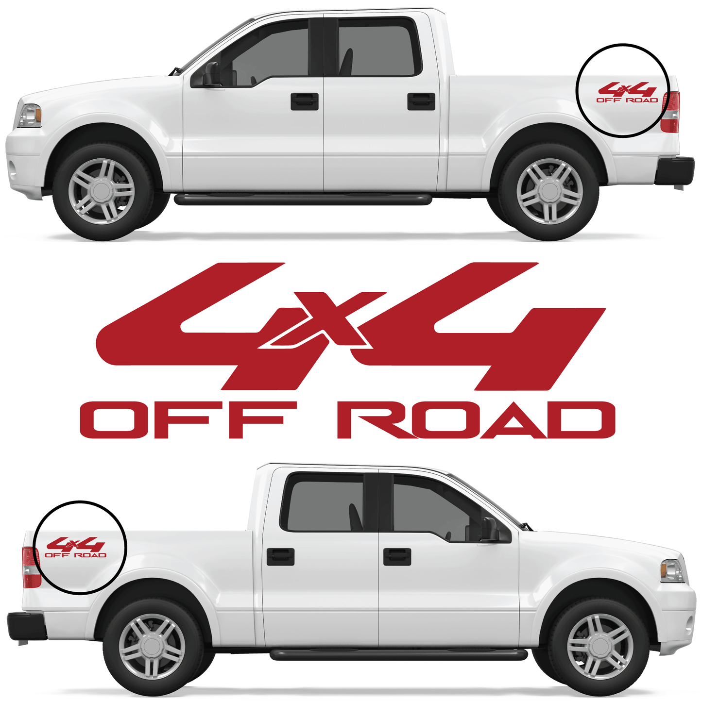Shop Vinyl Design F-150 F-250 Trucks 4 x 4 Off Road Replacement Bedside Decals #20 Vehicle decal 001 Red Gloss Shop Vinyl Design decals stickers