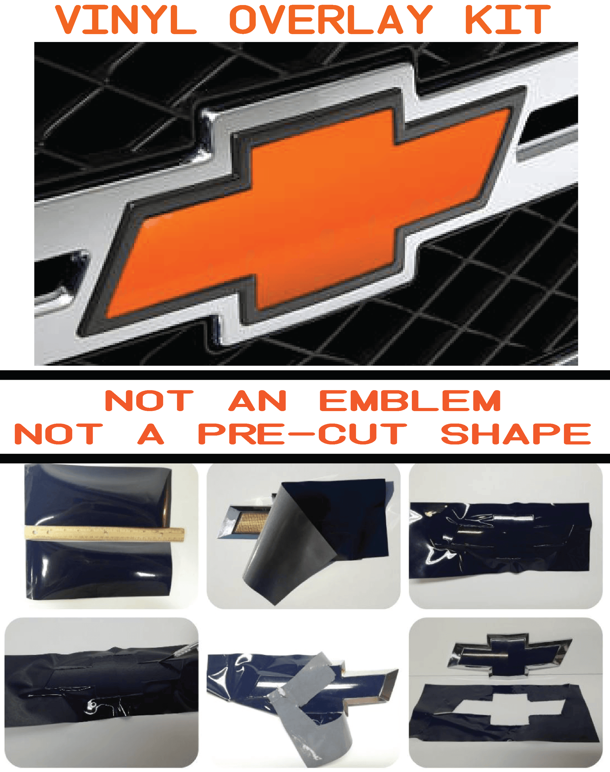 Flat Black Chevy Emblem Vinyl Wrap Kit 2 Sheets 