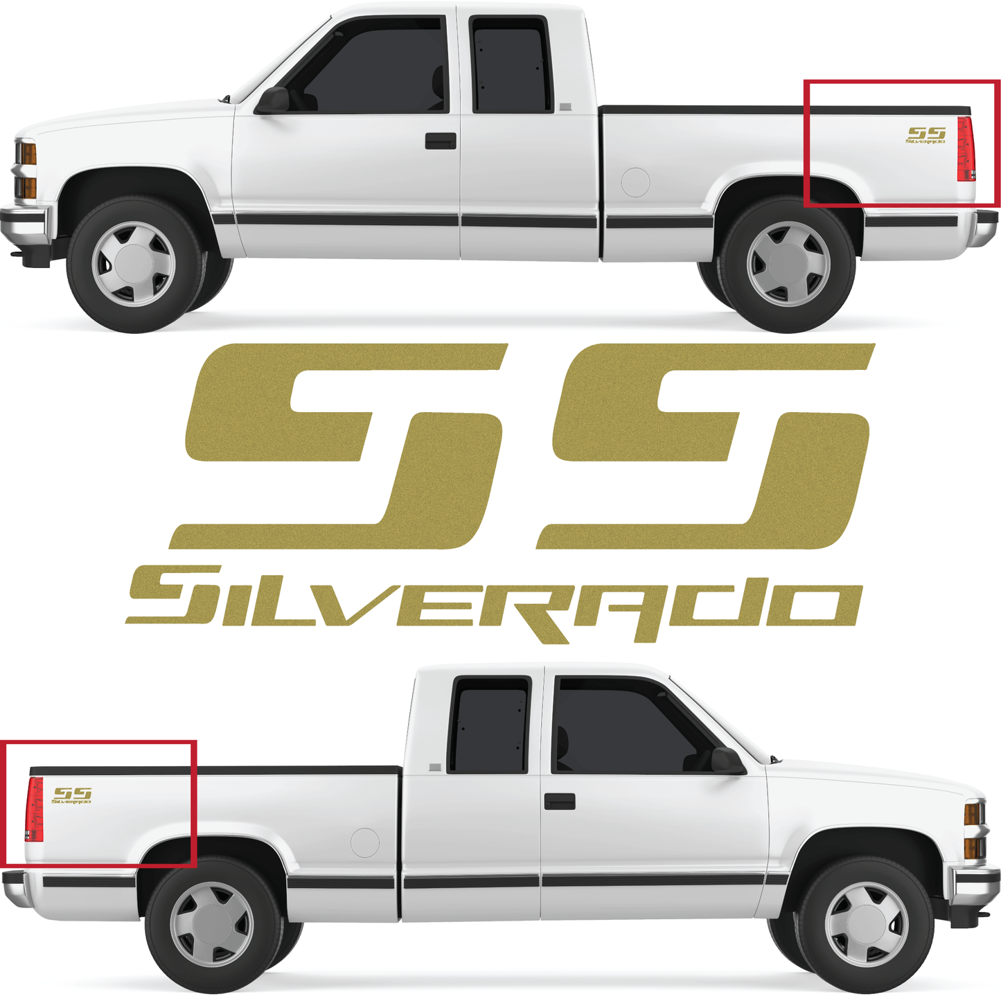 Shop Vinyl Design Silverado SS Replacement Bedside Decals Vehicle 001 Gold Metallic Shop Vinyl Design decals stickers