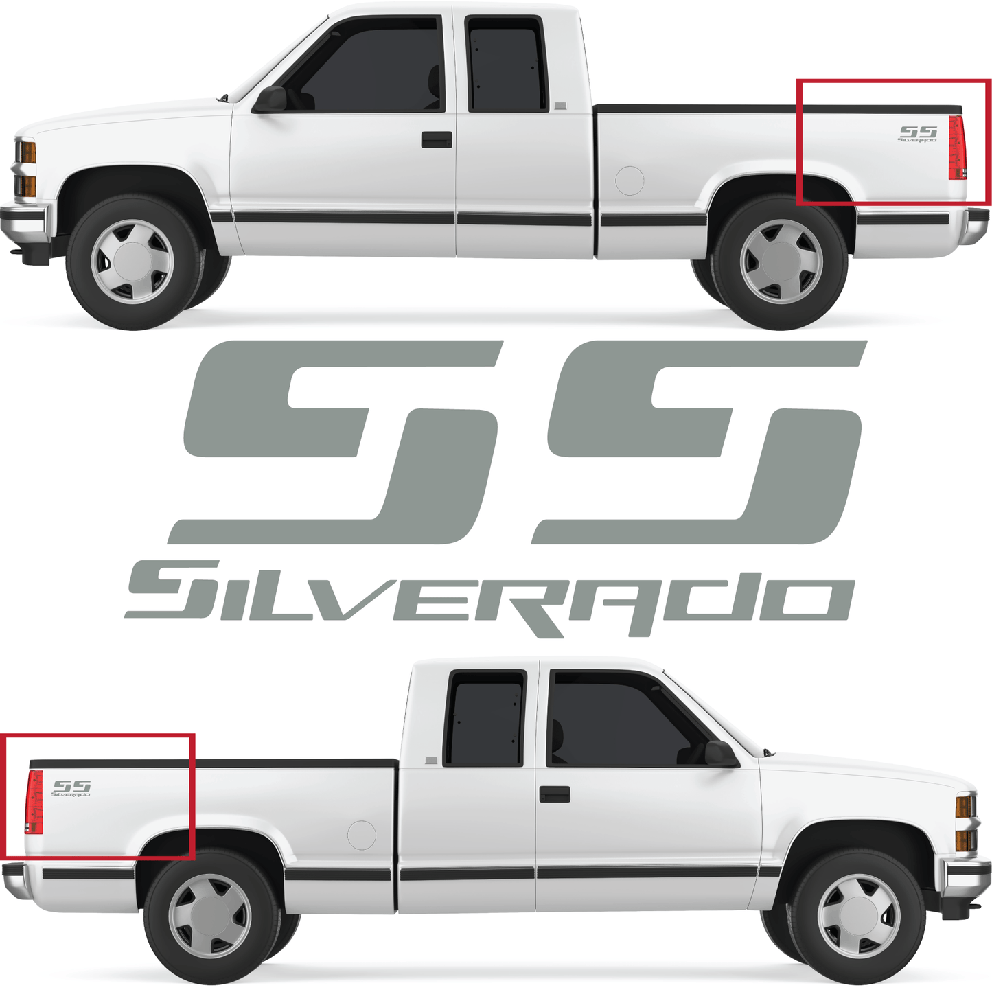 Shop Vinyl Design Silverado SS Replacement Bedside Decals Vehicle 001 Grey Gloss Shop Vinyl Design decals stickers