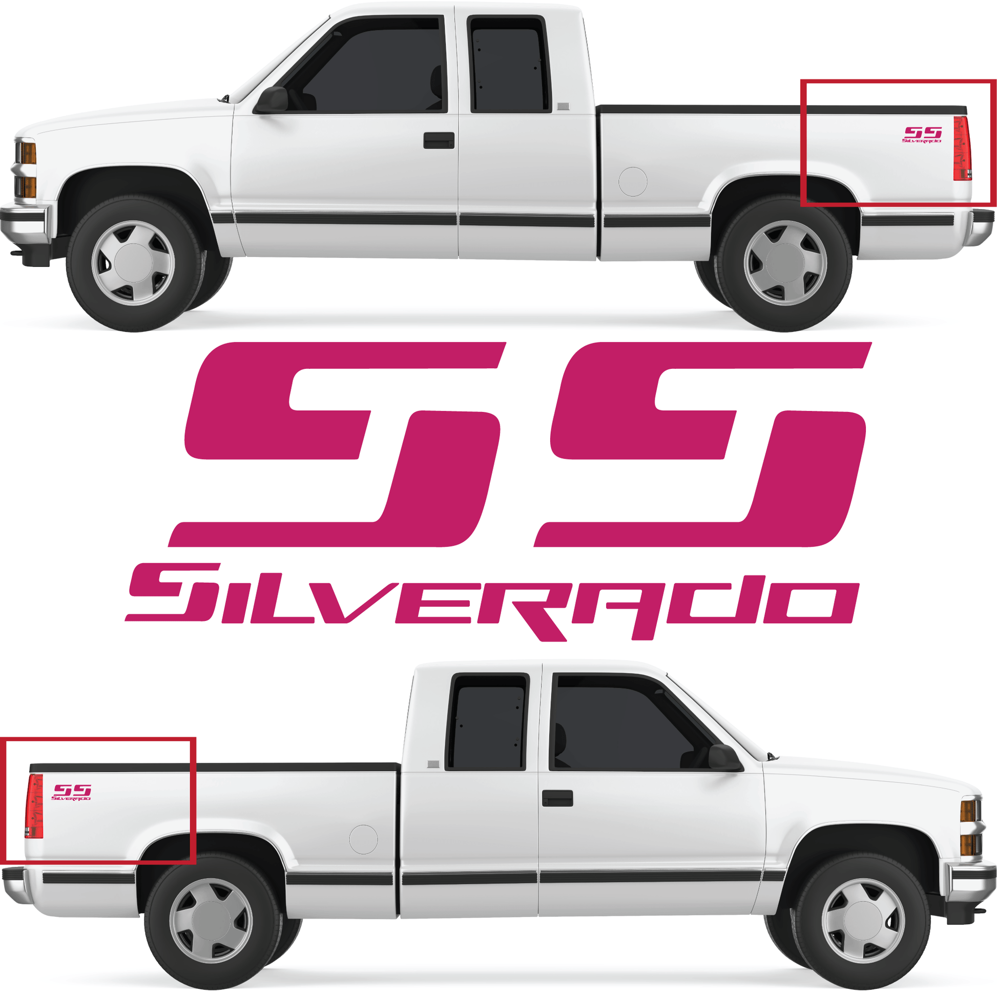Shop Vinyl Design Silverado SS Replacement Bedside Decals Vehicle 001 Hot Pink Gloss Shop Vinyl Design decals stickers