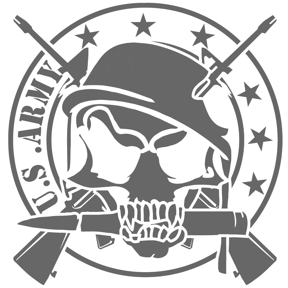 ShopVinylDesignStore.com Army Skull with Guns Wide Shop Vinyl Design decals stickers