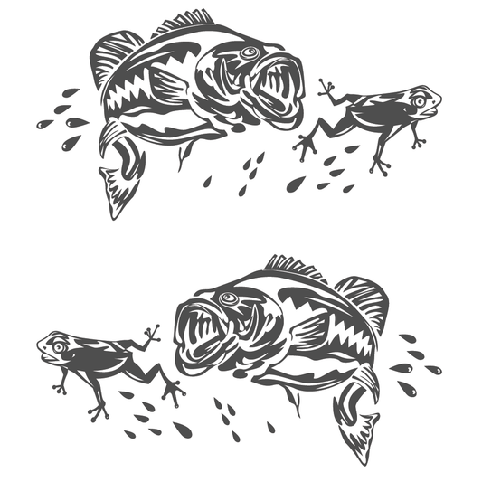 ShopVinylDesignStore.com Bass Fish Jumping For A Frog Wide Shop Vinyl Design decals stickers