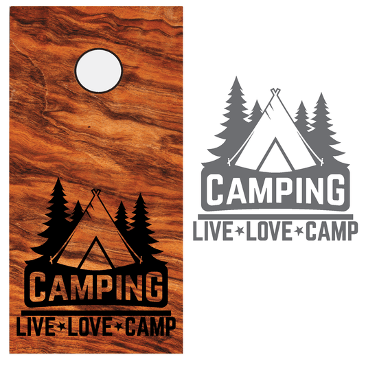 ShopVinylDesignStore.com Camping, Live Love Camping for Corn Hole Boards Wide Style 29 Shop Vinyl Design decals stickers