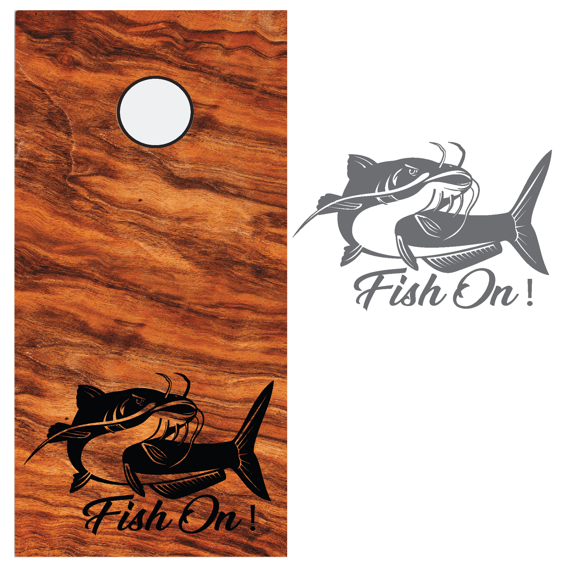 ShopVinylDesignStore.com Catfish, Fish On! for Corn Hole Boards Wide Style 09 Shop Vinyl Design decals stickers