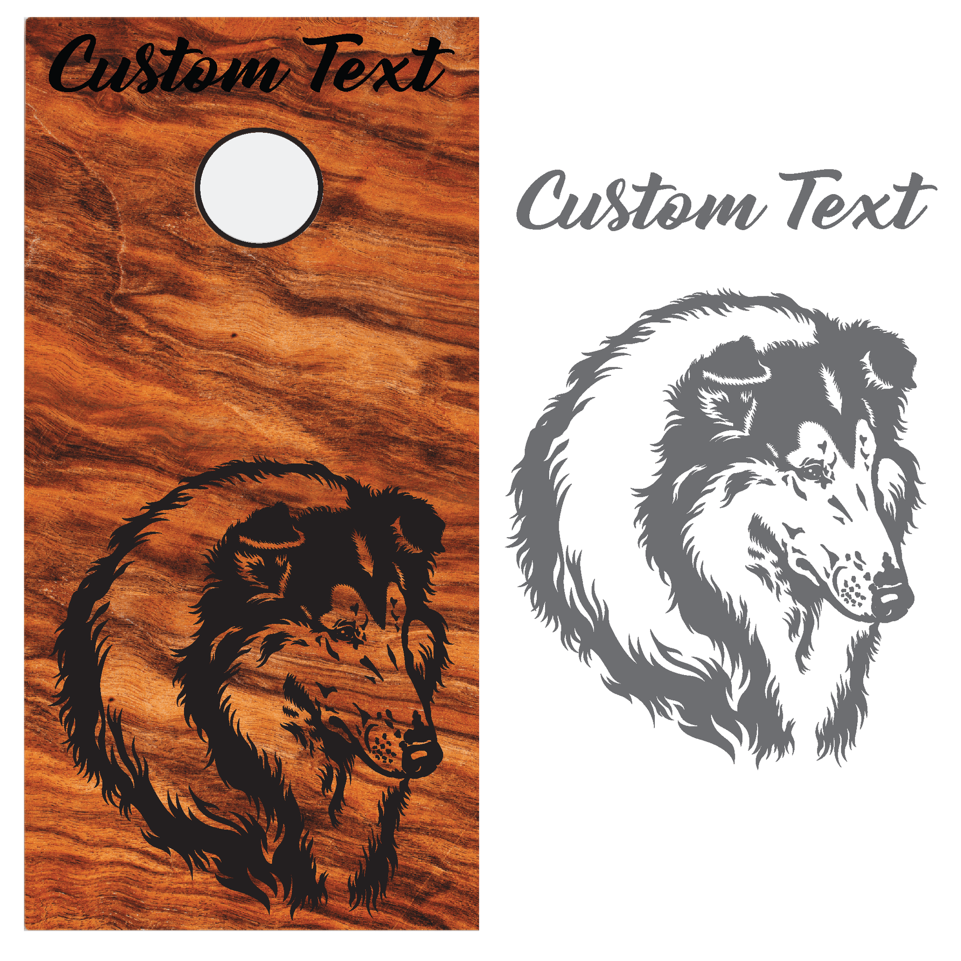 ShopVinylDesignStore.com Collie and Custom Text for Corn Hole Boards Wide Style 20 Shop Vinyl Design decals stickers
