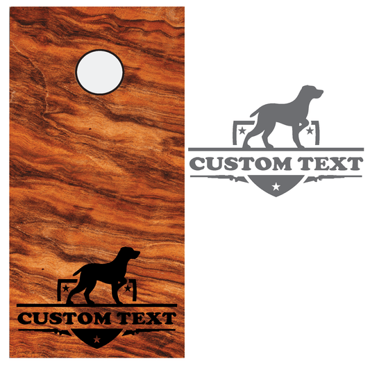 ShopVinylDesignStore.com CUSTOM TEXT and Hunting Dog with Guns Corn Hole Boards Wide Style 34 Shop Vinyl Design decals stickers