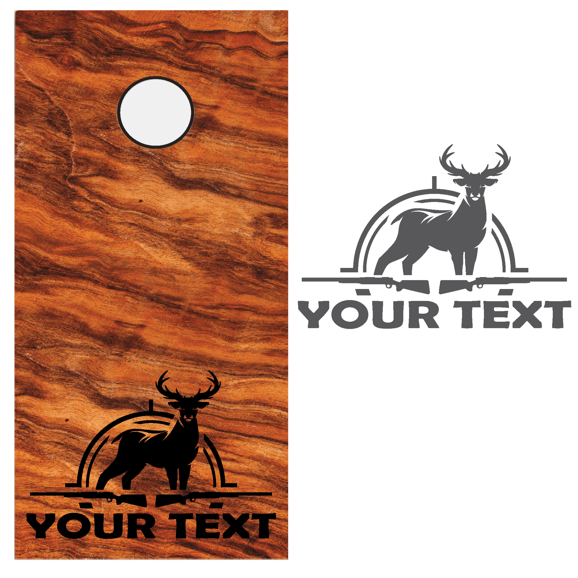 ShopVinylDesignStore.com CUSTOM TEXT with Buck with Guns for Corn Hole Boards Wide Style 23 Shop Vinyl Design decals stickers