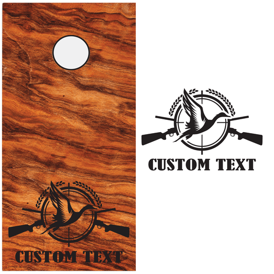 ShopVinylDesignStore.com CUSTOM TEXT with Duck and Guns for Corn Hole Boards Wide Style 26 Shop Vinyl Design decals stickers