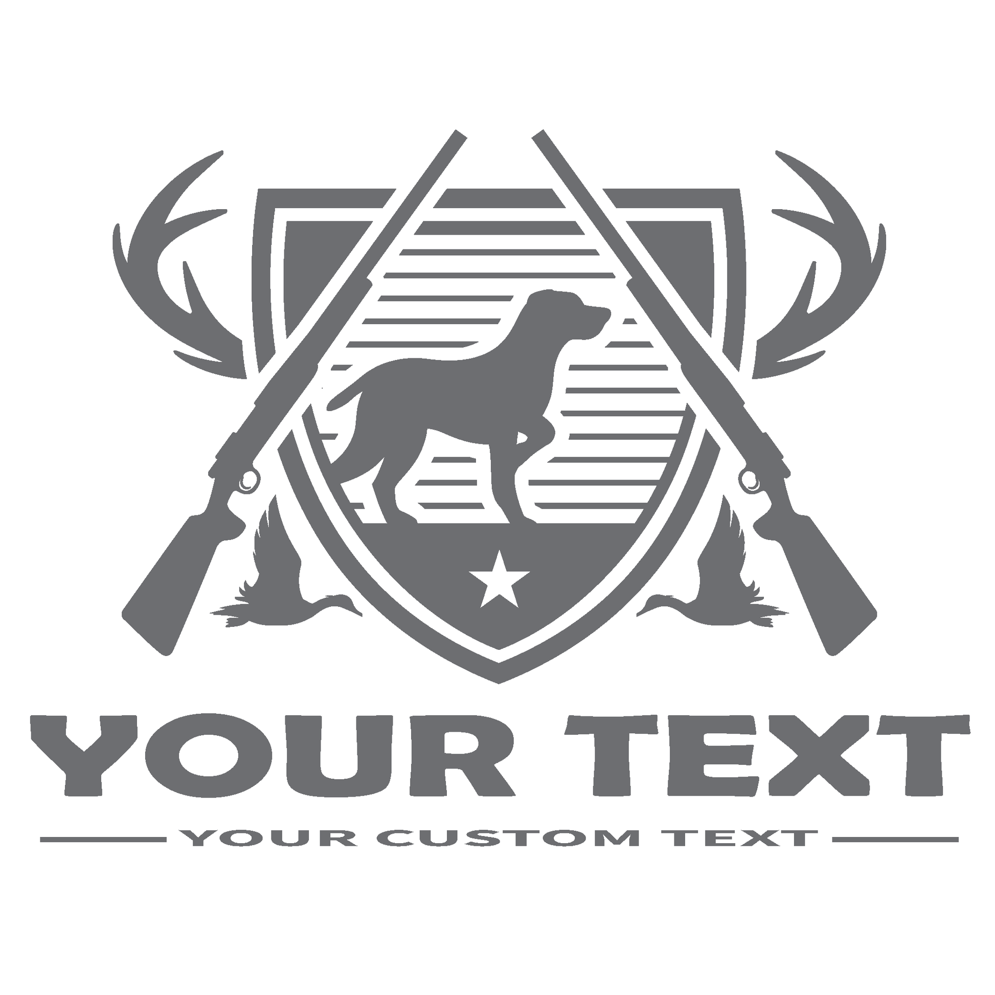 ShopVinylDesignStore.com CUSTOM TEXT with Hunting Dog and Guns for Corn Hole Boards Wide Style 24 Shop Vinyl Design decals stickers