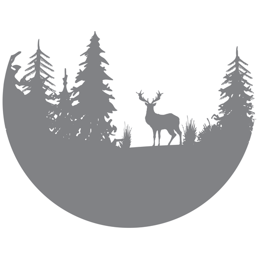 ShopVinylDesignStore.com Deer in Half Moon with Forest Scenery Wide Shop Vinyl Design decals stickers