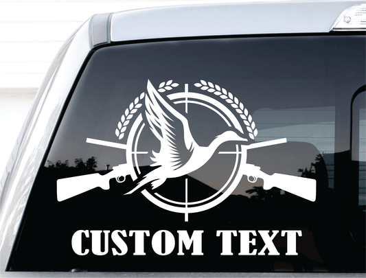 ShopVinylDesignStore.com Duck with Guns Add Your Custom Text, Hunting custom text 1 line Shop Vinyl Design decals stickers