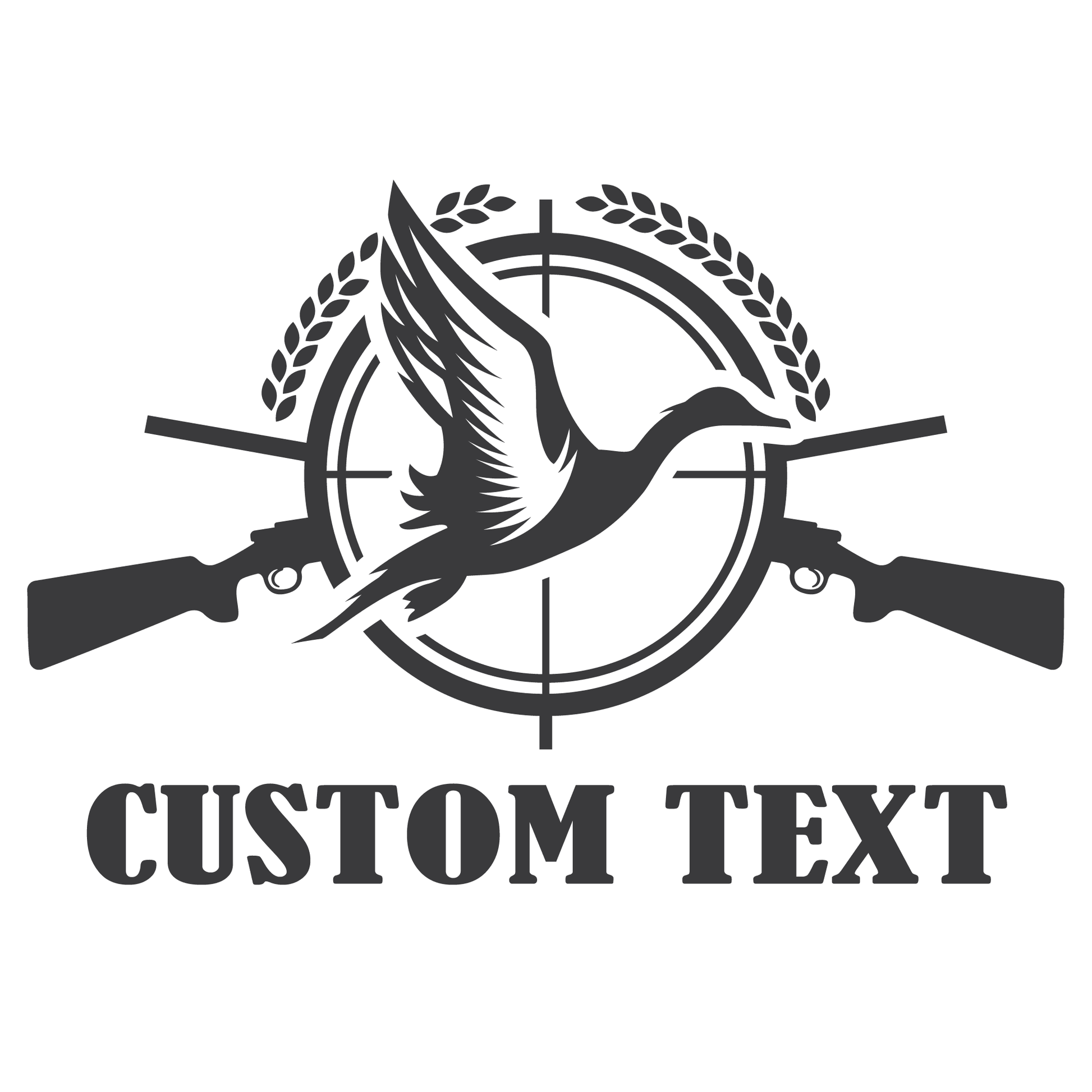 ShopVinylDesignStore.com Duck with Guns Add Your Custom Text, Hunting custom text 1 line Shop Vinyl Design decals stickers