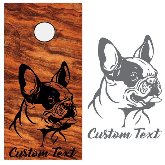 ShopVinylDesignStore.com French Bulldog and Custom Text for Corn Hole Boards Wide Style 22 Shop Vinyl Design decals stickers
