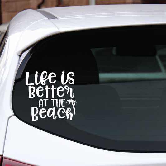 ShopVinylDesignStore.com Life Is Better At The Beach (Palm Tree) Wide Shop Vinyl Design decals stickers