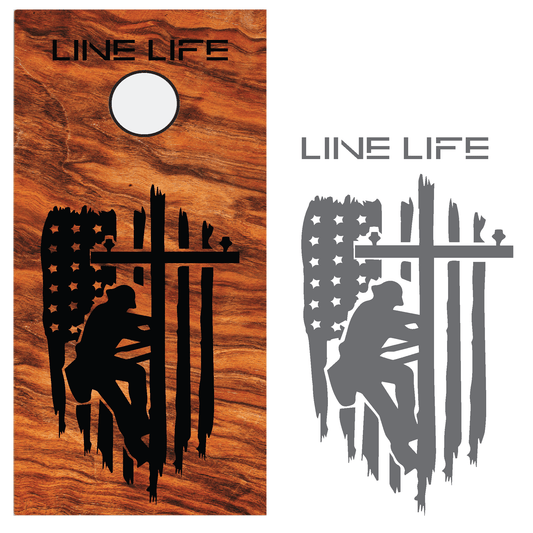 ShopVinylDesignStore.com Lineman, USA Distressed Flag and Line Life for Corn Hole Boards Wide Style 06 Shop Vinyl Design decals stickers