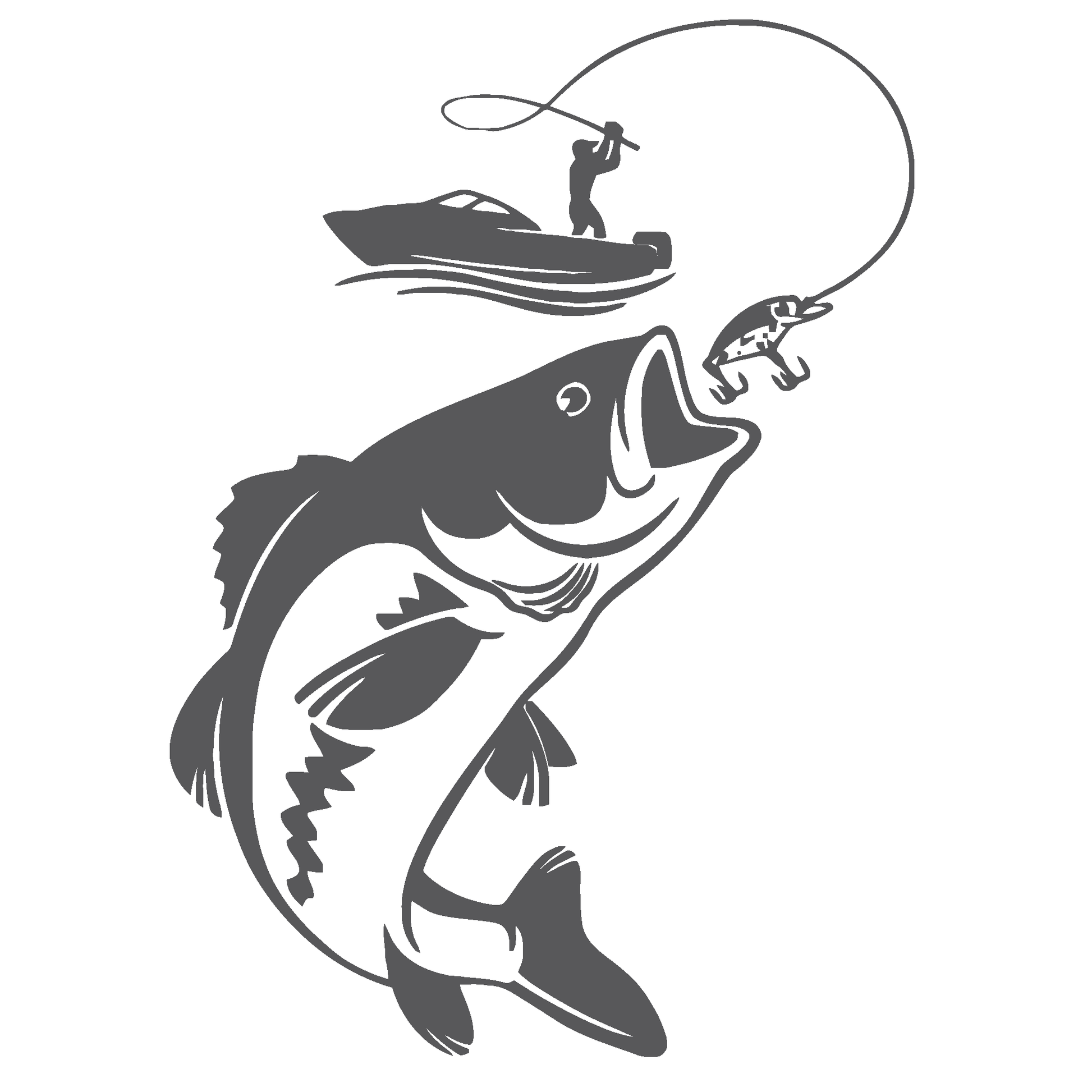 ShopVinylDesignStore.com Man Fishing From Boat For Bass Fish Wide Shop Vinyl Design decals stickers