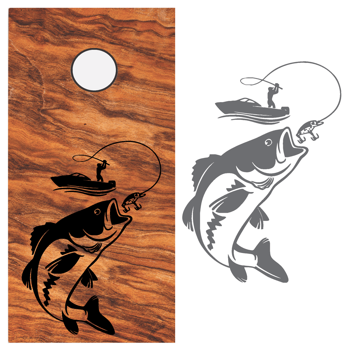 ShopVinylDesignStore.com Man Fishing From The Boat for Corn Hole Boards Wide A101 Shop Vinyl Design decals stickers