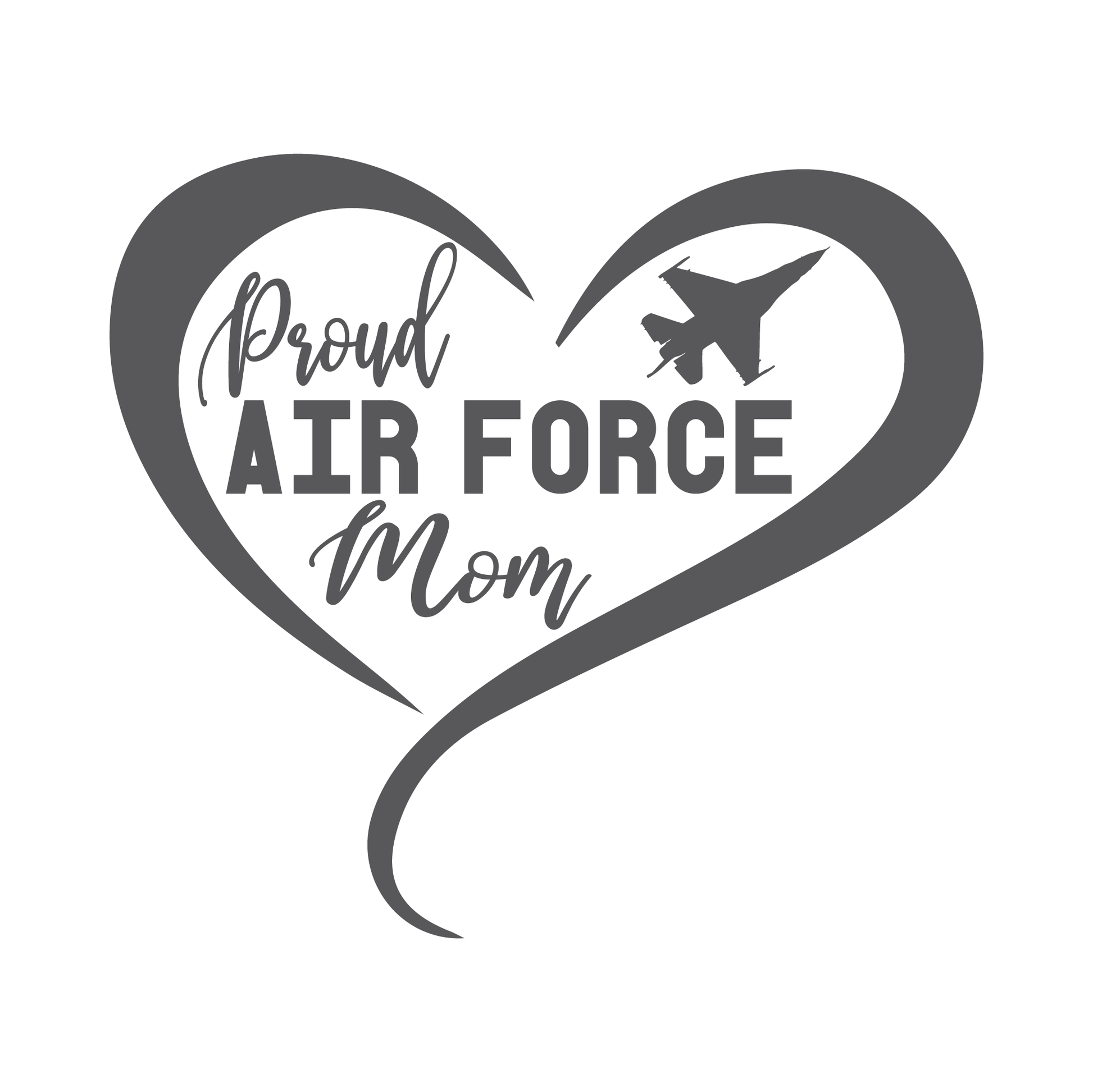 ShopVinylDesignStore.com Proud Air Force Mom, Heart with Jet Plane Wide Shop Vinyl Design decals stickers