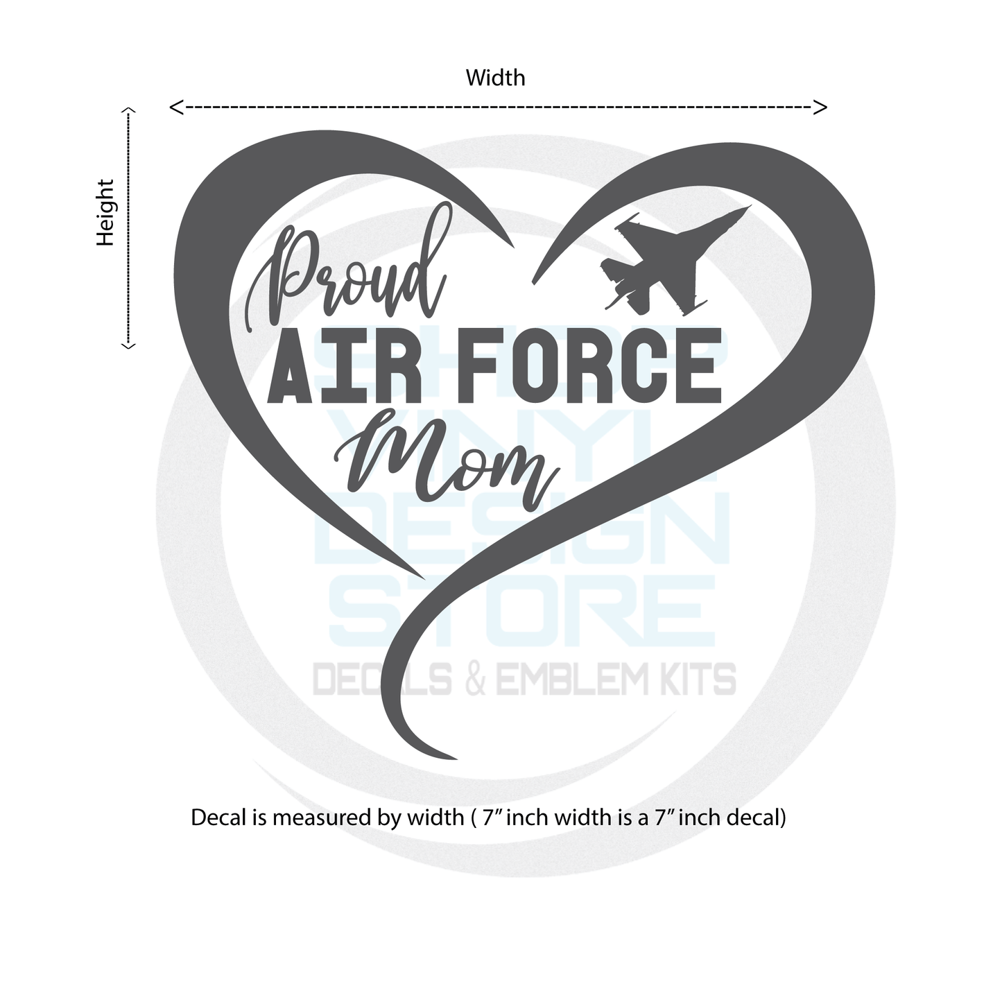 ShopVinylDesignStore.com Proud Air Force Mom, Heart with Jet Plane Wide Shop Vinyl Design decals stickers