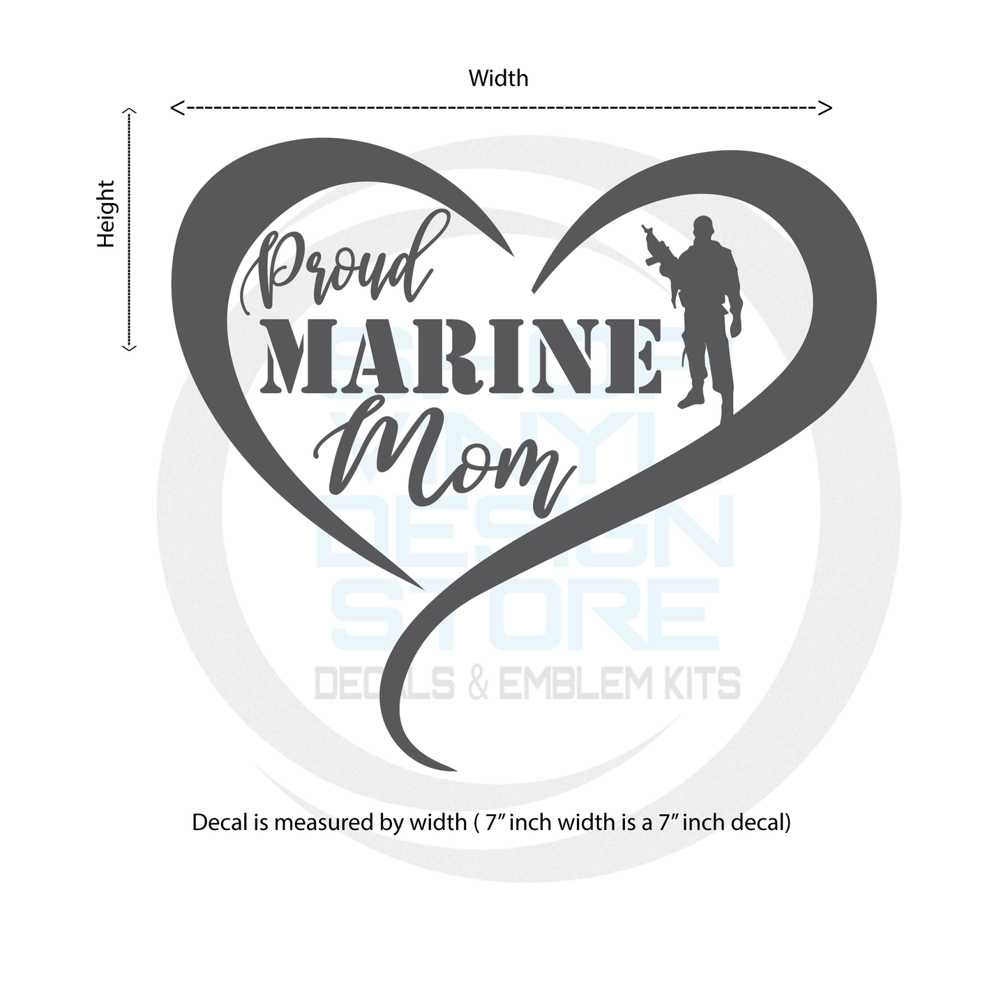 ShopVinylDesignStore.com Proud Marine Mom, Heart with Soldier Wide Shop Vinyl Design decals stickers