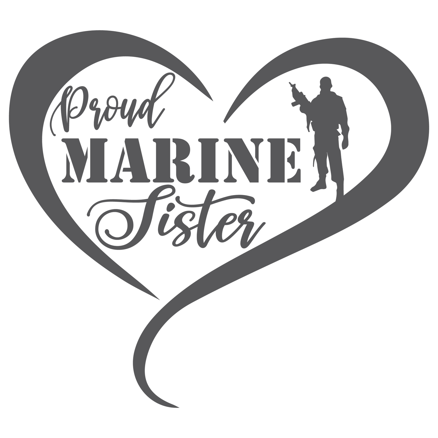 ShopVinylDesignStore.com Proud Marine Sister, Heart with Soldier Wide Shop Vinyl Design decals stickers