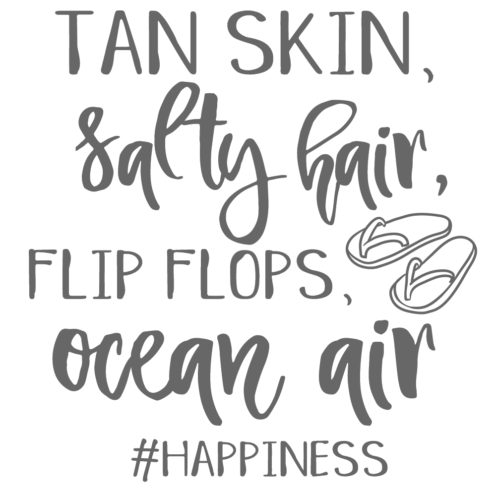 ShopVinylDesignStore.com Tan Skin Salty Hair Flip Flops Ocean Air #HAPPINESS Wide Shop Vinyl Design decals stickers