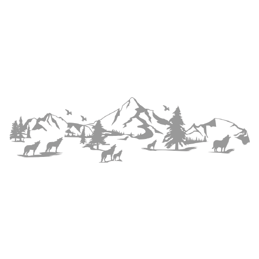 ShopVinylDesignStore.com Wolf Pack with Tree and Mountain Scene Wide Shop Vinyl Design decals stickers